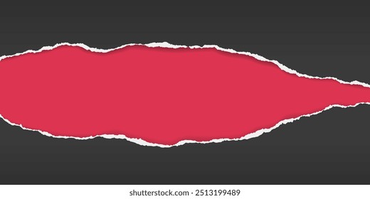 Black paper with torn edges and soft shadow are on red background for text. Vector illustration.