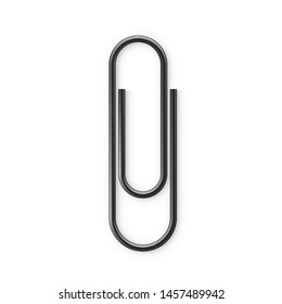 Black Paperclip icon. Realistic Paper clip attachment with shadow. Attach file business document. Vector illustration isolated on white background