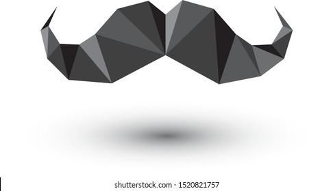 Black papercraft mustache icon isolated on white background. Moustache polygonal logo template. 