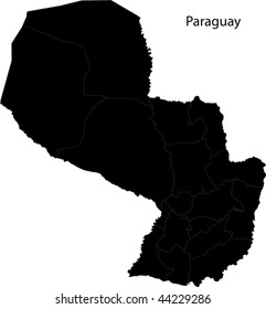 Black Paraguay map with  department borders
