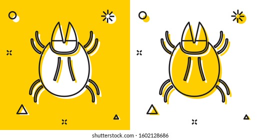 Black Parasite mite icon isolated on yellow and white background. Random dynamic shapes. Vector Illustration
