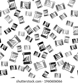 Black parchment paper decree scroll icon seamless pattern isolated on white background.  Vector