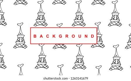 Black Paris Eiffel Tower Background Pattern for Template, Shirt, and Design. Vector, Illustration, Hand Drawn and Doodle. EPS10