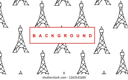 Black Paris Eiffel Tower Background Pattern for Template, Shirt, and Design. Vector, Illustration, Hand Drawn and Doodle. EPS10