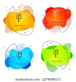 Black Parking icon isolated on white background. Street road sign. Abstract banner with liquid shapes. Vector