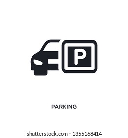 black parking isolated vector icon. simple element illustration from hotel concept vector icons. parking editable logo symbol design on white background. can be use for web and mobile