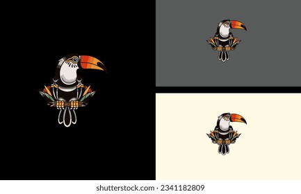 black parrot vector illustration mascot design