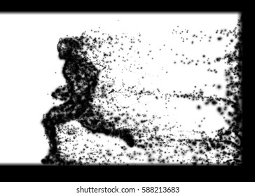 Black particles composed runner. Abstract vector design