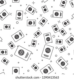 Black Passport with biometric data icon isolated seamless pattern on white background. Identification Document. Vector Illustration