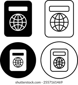 Black Passport Solid and Outline Icon for Travel Around the World
