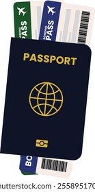 Black Passport with Two Boarding Pass for Travel Around the World