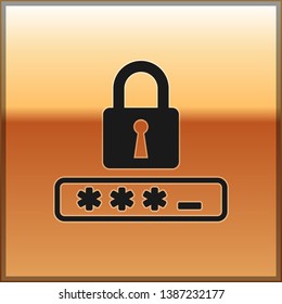 Black Password protection and safety access icon isolated on gold background. Lock icon. Security, safety, protection, privacy concept. Vector Illustration