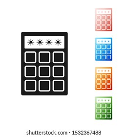 Black Password protection and safety access icon isolated on white background. Security, safety, protection, privacy concept. Set icons colorful. Vector Illustration