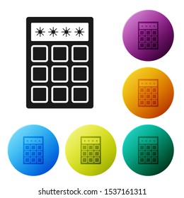 Black Password protection and safety access icon isolated on white background. Security, safety, protection, privacy concept. Set icons colorful circle buttons. Vector Illustration