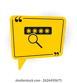 Black Password protection and safety access icon isolated on white background. Security, safety, protection, privacy concept. Yellow speech bubble symbol. Vector Illustration