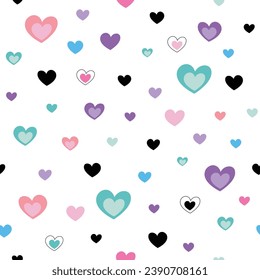 Black and Pastel Small Hearts seamless pattern.  Perfect for fabric, scrapbooking, wallpaper projects, and paper products.