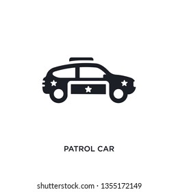 black patrol car isolated vector icon. simple element illustration from transportation concept vector icons. patrol car editable logo symbol design on white background. can be use for web and mobile