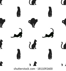 black pattern with cat in different poses
