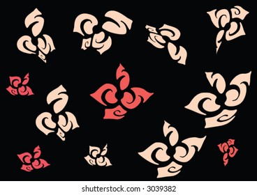 black pattern with colorful flower