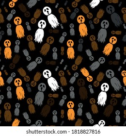 black pattern with colorful Halloween ghosts