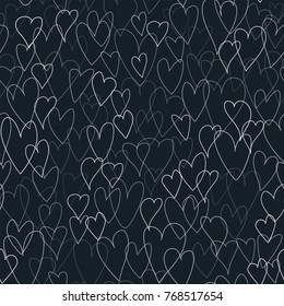 Black pattern of hearts. Valentines day hearts vector illustration. Seamless background