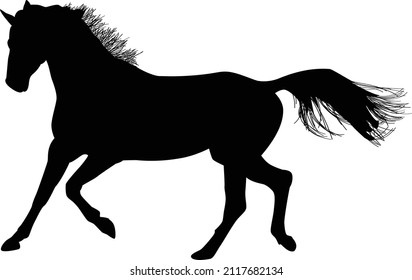 Black pattern or logo on a white background of a trotting horse