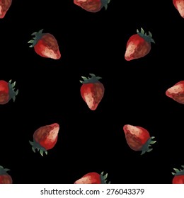 Black pattern made from watercolor strawberries. Vector illustration