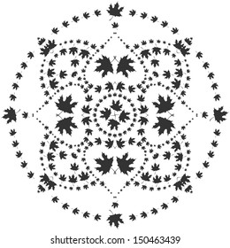 black pattern of maple leaves on a white background, vector illustration
