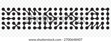 Black pattern of metabol dots on transparent background. Abstract geometric figures of connected molecules. Modern vector design. Best Design, EPS 10.