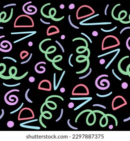 Black pattern with neon shapes 90s style