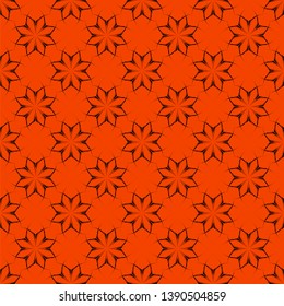 Black pattern on dark orange background. Seamless pattern. Abstract vector.