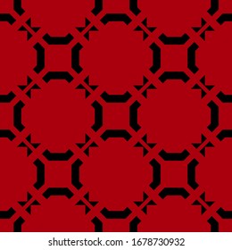 Black pattern on red background. Seamless abstract design.