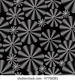 Black pattern with ornamental stylized flowers, seamless wallpaper.