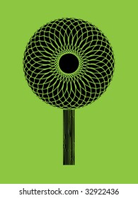 black pattern silhouette tree on green