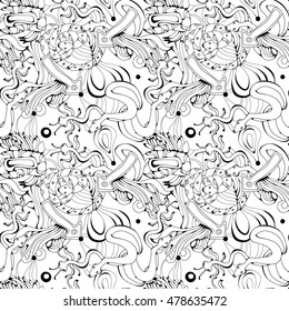 Black pattern with snakes on white background