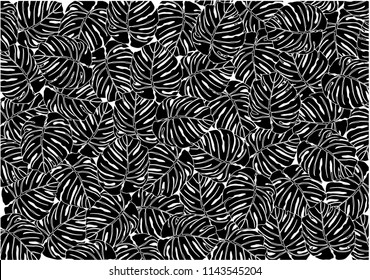 Black pattern with tropical leaves.