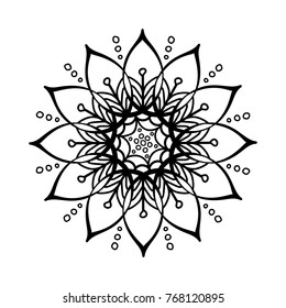 Black Pattern Vector flower Mandala. Design elements. Coloring book page. Oriental circle pattern, Islam, Arabic, Indian, Floral mandala Isolated on White.