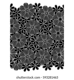 black pattern with white contour flowers set vector illustration