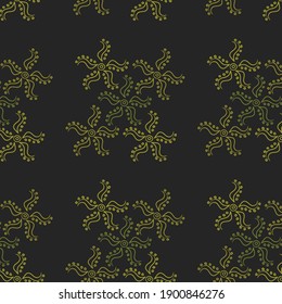 Patrón negro con elementos abstractos amarillos y verdes