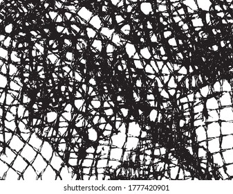 Black patterned net. Abstract monochrome background of coarse crumpled net pattern.  Rope net vector silhouette. Vector illustration.