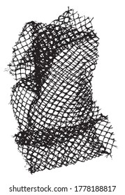 Black patterned net. Abstract monochrome background of coarse crumpled net pattern.  Rope net vector silhouette. Vector illustration.