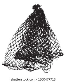 Black patterned net. Abstract monochrome background of coarse crumpled net pattern.  Rope net vector silhouette. Vector illustration.