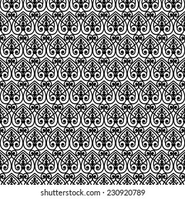 Black patterned net lace on white background