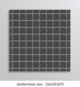 Black paved floor. Slab pavement pattern. Street seamless texture. Paver tile. Decorative sidewalk. Stone surface. Cobblestone print. Mosaic outdoor background. Cement backdrop. Vector illustration