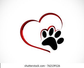 Black catÂ´s paw in abstract red heart