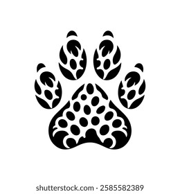 Black paw leopard print icon vector flat illustration design on white background. Leopard paw print.