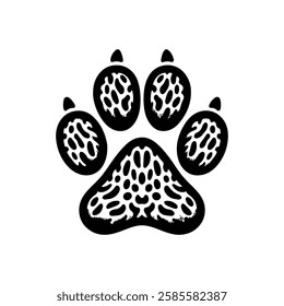 Black paw leopard print silhouette icon vector flat illustration design on white background. Leopard paw print.