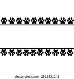 Black paw print border pattern suitable for pet-themed crafts, invitations, and decorative purposes with a playful and charming style.