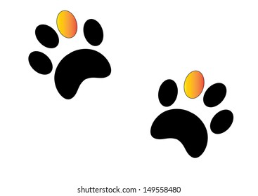 Black Paw Print with Gold Toe. Vector
