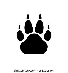 Black paw print icon with claws. cats or dogs. Traces. Vector illustration isolated on white background. svg